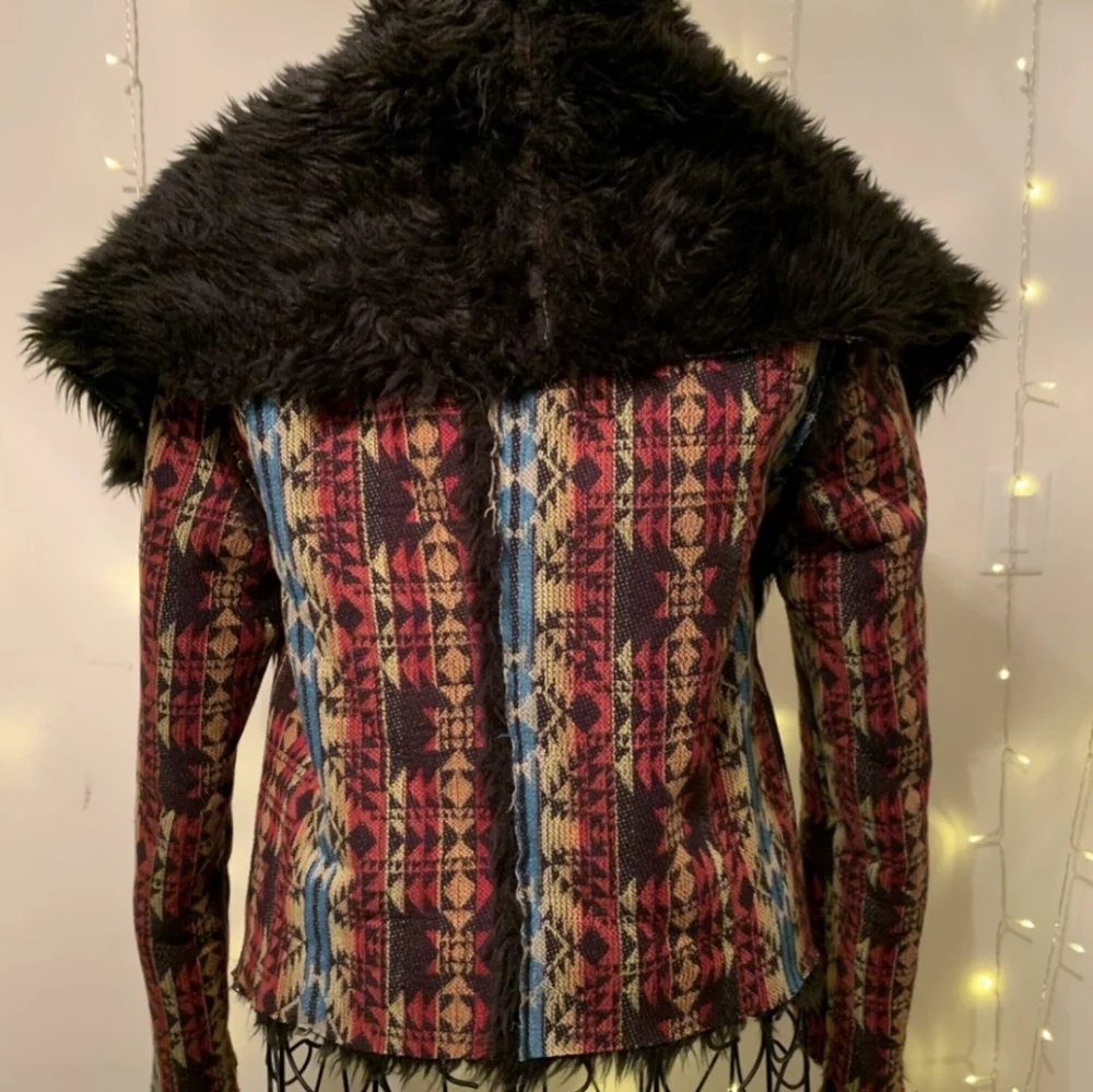 UNIF Aztec Tribal Knit Shearling Fur Jacket XS - Southwestern Penny Lane